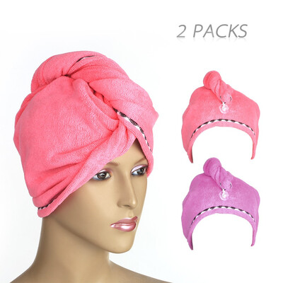 

Htovila 2pcs Soft Microfiber Quick Dry Hair Drying Towels Water-Absorbent Dry Hair Cap Bath Shower Wrap Turban Towel with Button