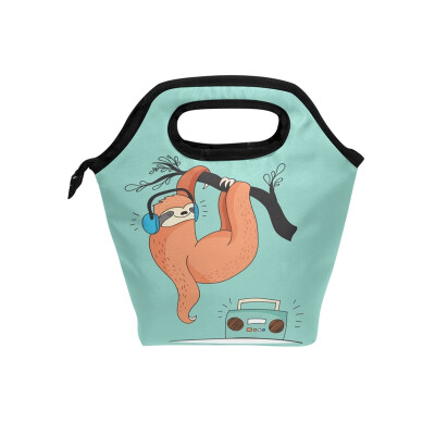 

Insulated Lunch Tote Bag Music Sloth Travel Picnic Lunch Handbags Portable Zipper Lunch Bag Box