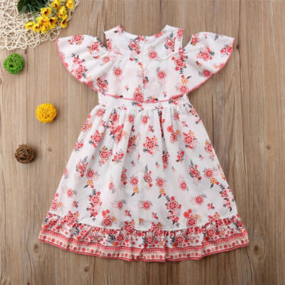 

Princess Kids Baby Girls Flower Off Shoulder Party Formal Dress Sundress Clothes