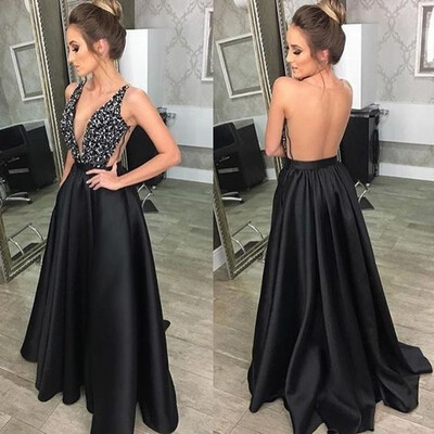 

Sheer Back Bridesmaid Navy Blue Lace Evening Dress Long Cheap V Neck A Line Evening Party Dresse