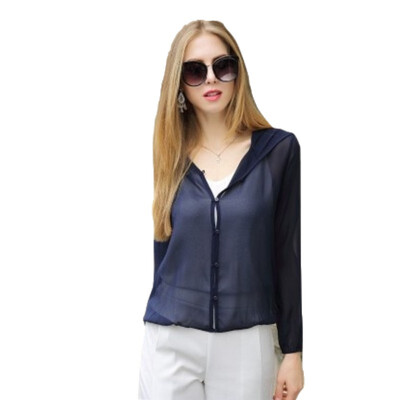 

Silk sunscreen shirt jacket 2018 summer new fashion hoodie silk solid color was thin air conditioning shirt early autumn ladies shirt