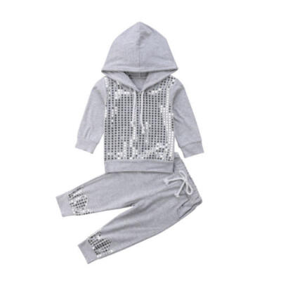 

UK Toddler Kids Baby Girl Sequin Hooded Tops Pants Leggings 2Pcs Outfits Clothes