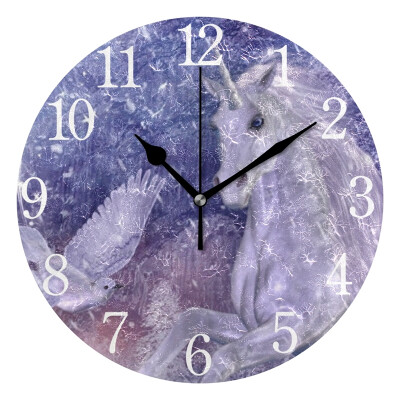 

Wall Clock Arabic Numerals Design White Unicorn And Bird Round