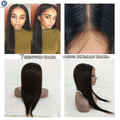 

Silky Straight Human Hair Wigs with Brazilian Virgin Hair Full Lace Wigs Glueless Lace Front Natural Color for Black wome