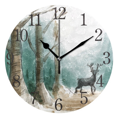 

Wall Clock Arabic Numerals Design Canvas Deer Round