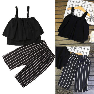 

2PCS Kids Baby Girls Outfits Summer Clothes Chiffon Tank Top T-shirt Pants Set