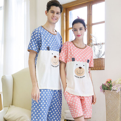 

Antarctic Nanjiren pajamas home service men&women short-sleeved home clothing suit cotton couple pajamas printing section N675X20031-2 wave point bear male male L