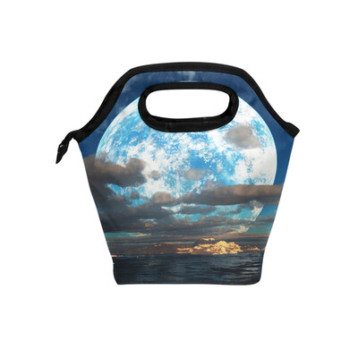 

Insulated Lunch Tote Bag Artistic Moon Travel Picnic Lunch Handbags Portable Zipper Lunch Bag Box