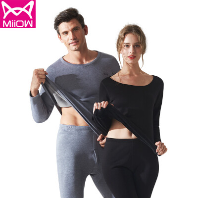 

Cat MiiOW thermal underwear men&women thickening plus velvet velvet round neck Slim thick autumn clothing long trousers middle-aged bottoming warm clothing pants round collar gray ash