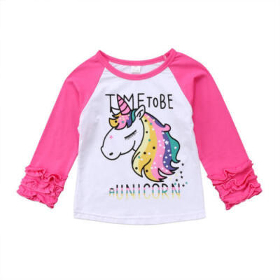 

Cute Infant Toddler Baby Girl Cotton Unicorn Tops Blouse Ruffle T-shirts Hoodie