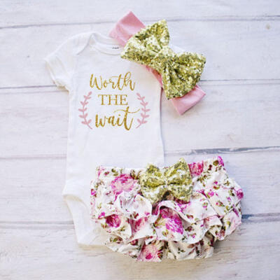 

3PCS Newborn Infant Baby Girls Romper Outfit Clothes Jumpsuit BodysuitPants Set