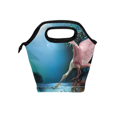 

Lunch Tote Bag Pink Bird Travel Picnic Insulated Lunch Handbags Portable Zipper Lunch Bag Box