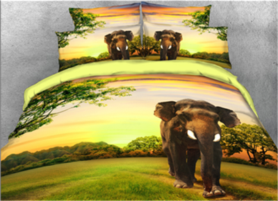 

3D Elephant Walking on the Prairie Printed Cotton 4-Piece Bedding Sets