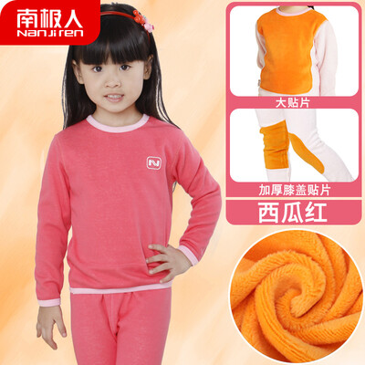 

Antarctic childrens thermal underwear boys&girls childrens underwear thickening plus velvet childrens big childrens baby autumn clothes long pants suit N123T81902 female watermelon red 140
