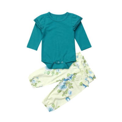 

AU Cute Newborn Baby Kids Girl Tops Romper Bow Pants Bodysuit Floral Outfits Set