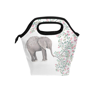 

Lunch Tote Bag Cute Elephant Travel Picnic Insulated Lunch Handbags Portable Zipper Lunch Bag Box
