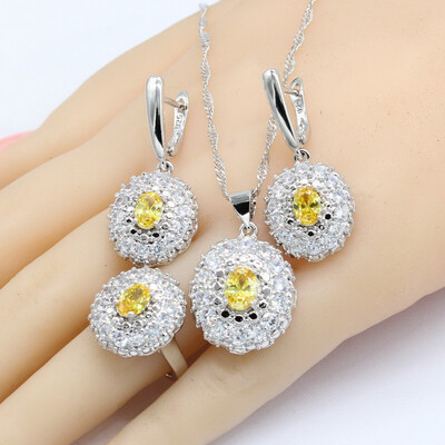 

5 Colors 925 Silver Jewelry Sets For Women Earrings Semi-precious Necklace Pendant Ring Christmas Gift