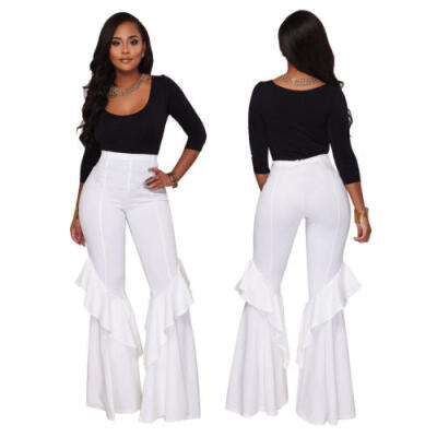 

Stylish Women Party Casual Micro Bell-Bottom Ruffled Asymmetrical Trousers Pants