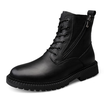 

Mens Boots Fashion Casual Boots High Cut Shoes For Men Genuine Leather Martin Boots Black Size 38-46