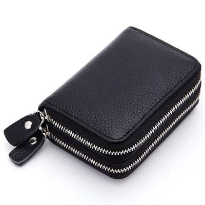 

New Authentic Real pickup bag organ card bag double zipper card package multi card head layer leather purse