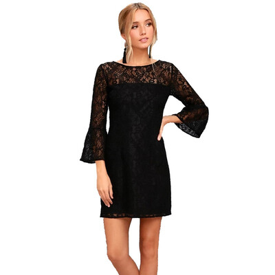 

Women Long-sleeved Party Show Floral Embroidery Sleeves Straight Dress