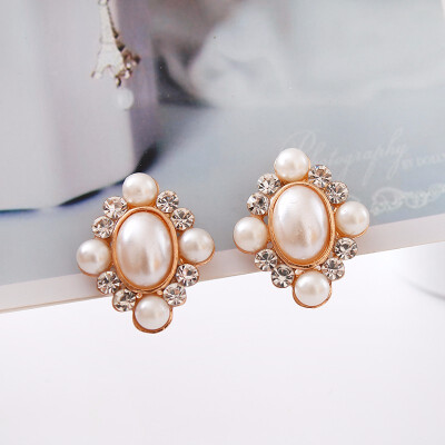 

2019 New creative fashion fresh water pearl earring party geometric clip earrings jewelry rhinestone jewelry