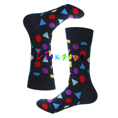 

LIONZONE Harajuku Unisex happy funny Socks Color Block Patchwork Striped Dot Print Crew high quality Cotton Casual Socks