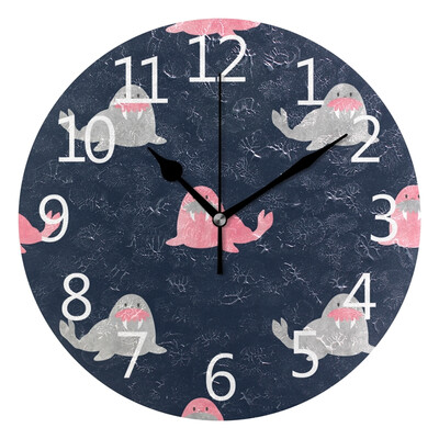 

Wall Clock Arabic Numerals Design Cute Walrus For Kids Round