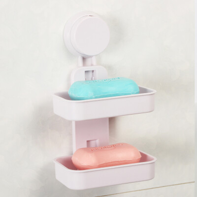 

【Jingdong Supermarket】 Shengyi Shangpin Shuangjia Sucker Soap Box Creative soap box Bathroom Shelf Double grid Lek soap rack Saponin blue