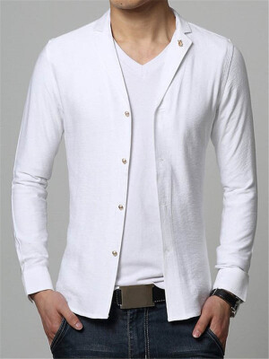 

Plain Single-Breasted Lapel Mens Shirt