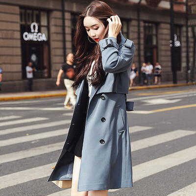 

Cypress House Autumn Women 2018 New Korean Edition Waist Double-breasted Lapel Temperament Medium Long Windbreaker S83B0858FA2051M Haze Blue