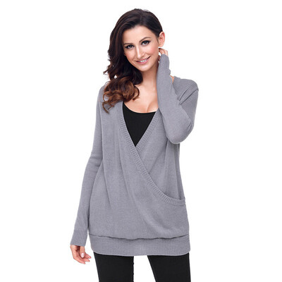 

PREISEI Autumn Winter Sexy Deep V Neck Loose Casual Long Sleeve Pullover Women Knitted Sweater PR27802