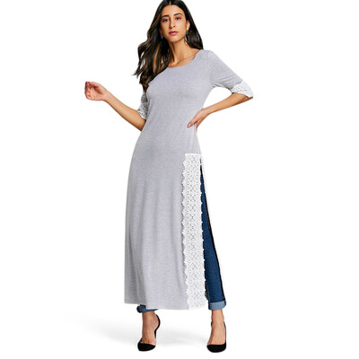 

Lace Insert High Slit Maxi T-shirt