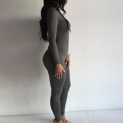 

New Women Casual Long Sleeve Bodycon Romper Jumpsuit Club Bodysuit Long Pants