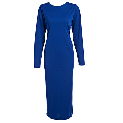 

Simple Round Collar Long SLeeve Zipper Design Skinny Women Midi Dress