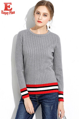 

XL XXL 3XL 4XL 5XL plus size casual new autumn winter 2018 basic women sweater pullover long sleeve big size grey stripe slim