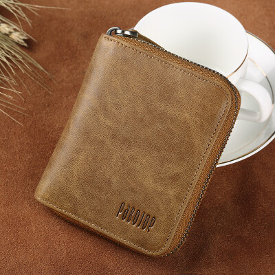 

Paibao pabojoe mens wallet mens leather wallet first layer cowhide RFID anti-theft brush multi-function card position key change coin bag vertical zipper clutch bag 1318C khaki