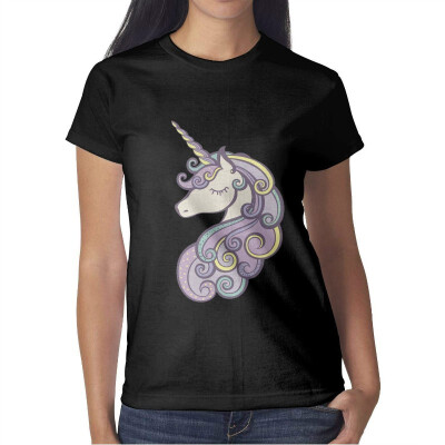 

Womens Big Unicorn Head Cotton T-Shirt Short-Sleeve Interesting tee
