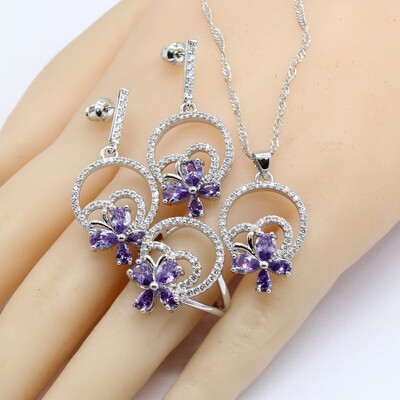

5 Colors 925 Silver Jewelry Sets For Women Bridal Semi-precious Earrings Necklace Pendant Ring Christmas Gift