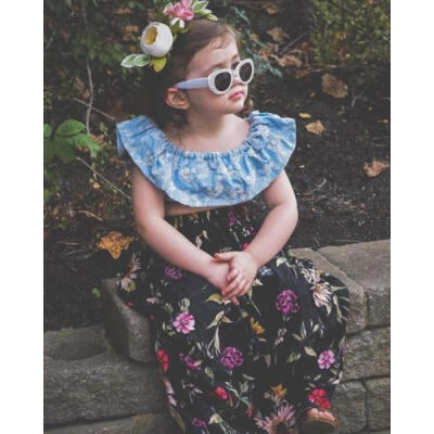 

2PCS Girls Sundress Clothes Off Shoulder T ShirtFloral Skirts Dress Outfit 1-6Y