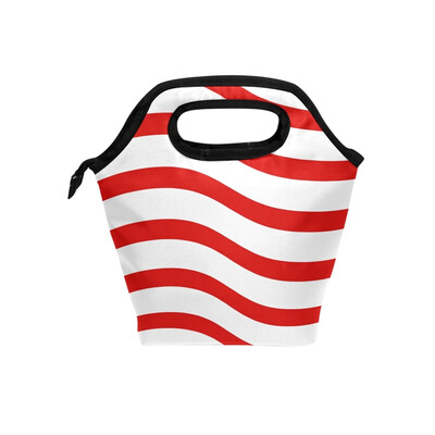 

Lunch Bag Tote Bag White Red Stripe Travel Picnic Organizer Lunch Holder Handbags Lunch Bag Box for Office