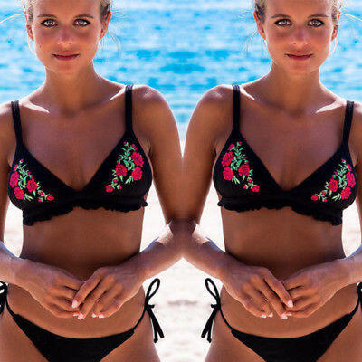 

Women Bikini Embroidery Push Up Padded Bra Swimwear Swimsuit Bathing Beachwear