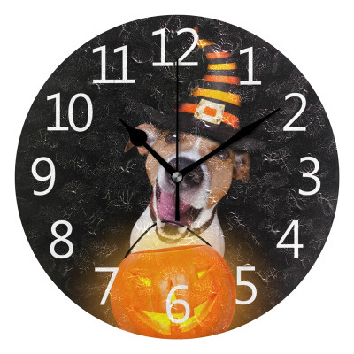 

Wall Clock Halloween Pumpkin Dog Isolated On Black Round