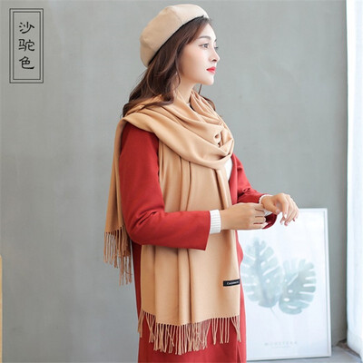 

Scarf female han edition female autumn&winter pure color imitation cashmere neck 250 grams joker long tassel does not drop woo