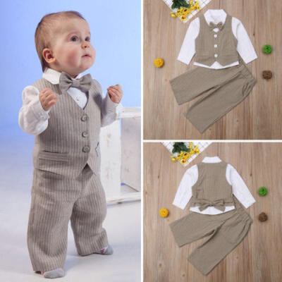 

NEW 4PCS Kids Baby Boy WaistcoatTieShirtPants Outfits Clothes Gentleman Suit