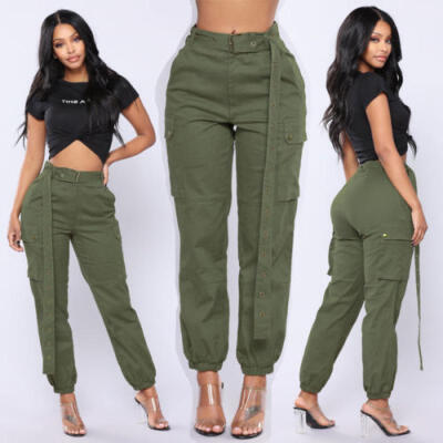 

Womens Harem Cargo Trousers Cotton Pants Solid Punk Loose Long Sports