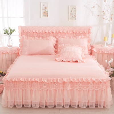 

1 Piece Lace Bed Skirt 2pieces Pillowcases Bedding Set Princess Bedding Bedspreads Sheet Bed For Girl bed Cover KingQueen size