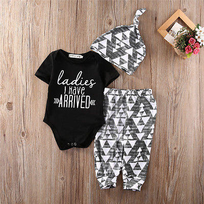 

Newborn Baby Boy Girl Cotton Romper Tops Pants Leggings Hat Clothes Outfits Set