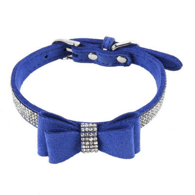 

NEW Leather Rhinestone Diamante Dog Collar Soft Bow Tie Cat Puppy Small Pet UK