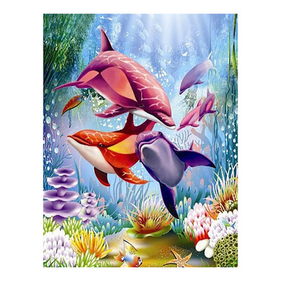 

UpperX DIY 5D Diamond Painting Marine Animals Dolphin Diamond Mosaic Cross Stitch Diamond Embroidery Full Rhinestones Xmas Gift
